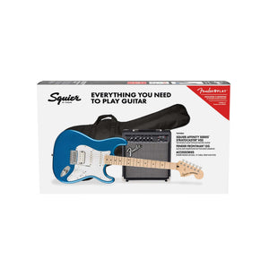 Squier Affinity Series HSS Stratocaster Guitar Pack, Maple FB, Lake Placid Blue, 230V, EU