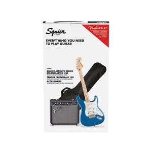 Squier Affinity Series HSS Stratocaster Guitar Pack, Maple FB, Lake Placid Blue, 230V, EU