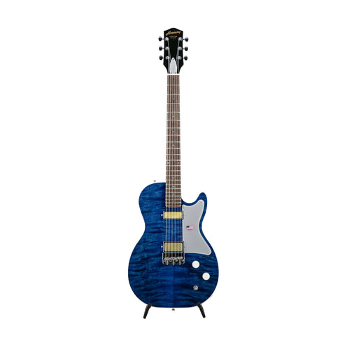 Harmony Standard Series Factory Special Jupiter Thinline Quilted Maple Top Electric Guitar w/Case, Trans Blue