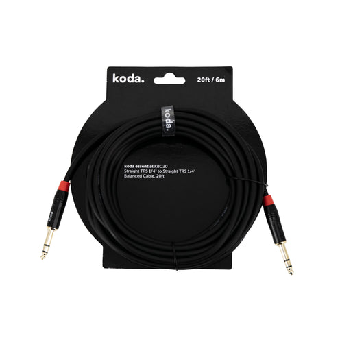 koda essential KBC20 Straight TRS 1/4 inch to Straight TRS 1/4 inch Balanced Cable, 20ft
