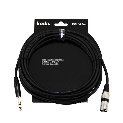 koda essential KBCXTM15 XLR Male to TRS 1/4 inch Balanced Cable, 15ft