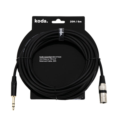 koda essential KBCXTM20 XLR Male to TRS 1/4 inch Balanced Cable, 20ft
