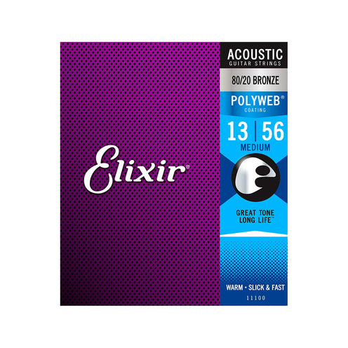 Elixir 11100 Polyweb 80/20 Bronze Acoustic Guitar Strings, Medium, 13-56
