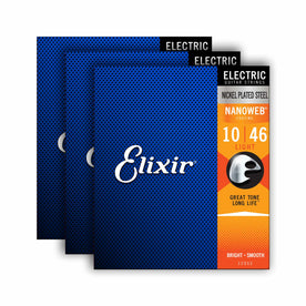 Elixir 16542 Nanoweb Electric Guitar Strings, Light, 10-46, 3-Pack