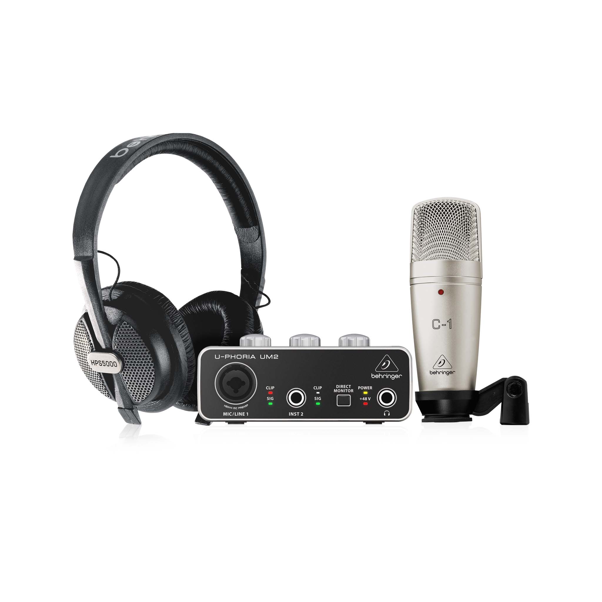 Behringer U-PHORIA Studio Recording/Podcasting Bundle w/ Interface, Mic, and Headphones