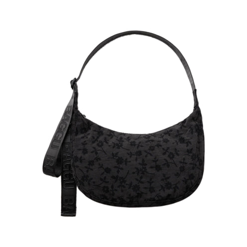 Baggu Medium Nylon Crescent Bag, Charcoal Ditsy Floral