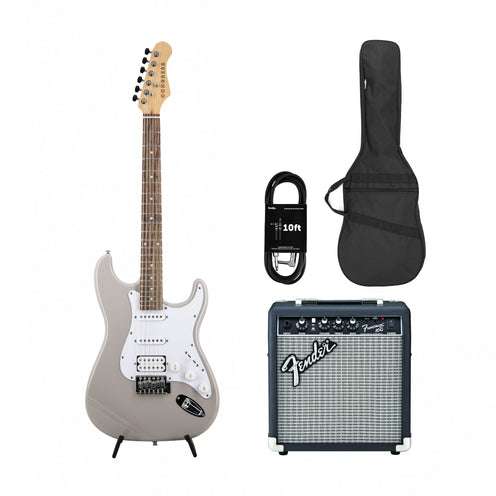 Congress CST150 LR HSS Electric Guitar, Dove Grey w/ Fender Frontman 10G Bundle