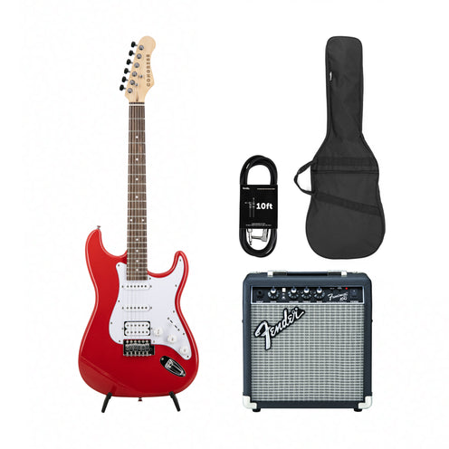 Congress CST150 LR HSS Electric Guitar, Fiesta Red w/ Fender Frontman 10G Bundle