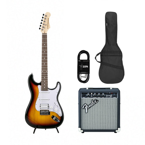 Congress CST150 LR HSS Electric Guitar, Sunburst w/ Fender Frontman 10G Bundle