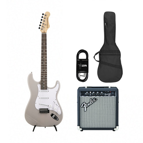 Congress CST150 LR SSS Electric Guitar, Dove Grey w/ Fender Frontman 10G Bundle