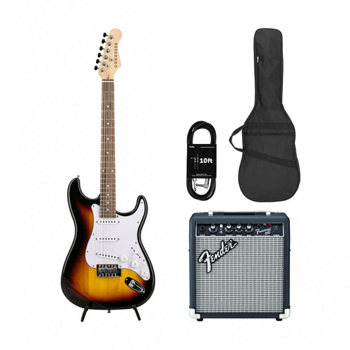 Congress CST150 LR SSS Electric Guitar, Sunburst w/ Fender Frontman 10G Bundle