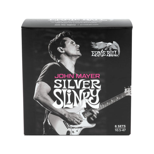 Ernie Ball John Mayer Silver Slinky Nickel Wound Electric Guitar Strings, 10.5-47, 6-Pack Box