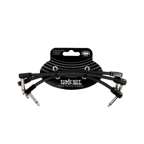 Ernie Ball P06444 Flex Instrument Patch Cable, 6 Inch, Black, 3-Pack