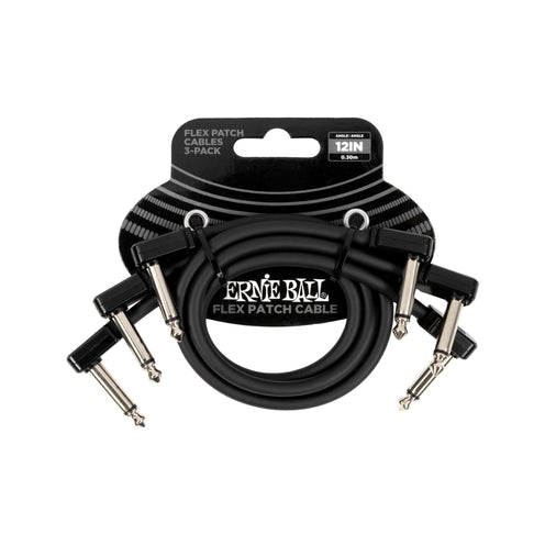 Ernie Ball P06445 Flex Instrument Patch Cable, 12 Inch, Black, 3-Pack