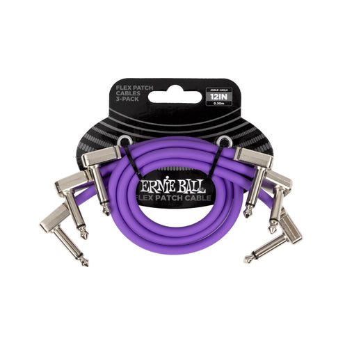Ernie Ball P06453 Flex Instrument Patch Cable, 12 Inch, Purple, 3-Pack