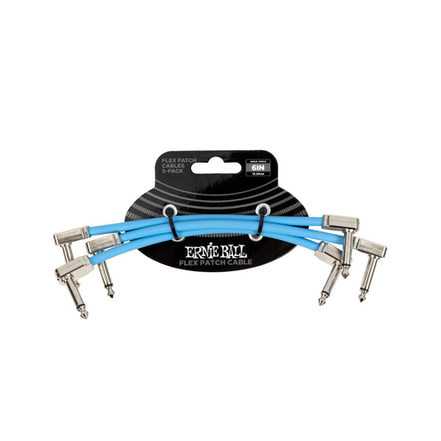 Ernie Ball P06460 Flex Instrument Patch Cable, 6 Inch, Blue, 3-Pack