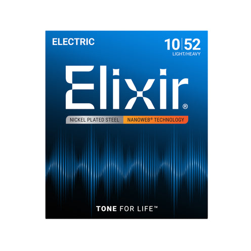 Elixir 12077 Nanoweb Electric Guitar Strings, Light-Heavy, 10-52