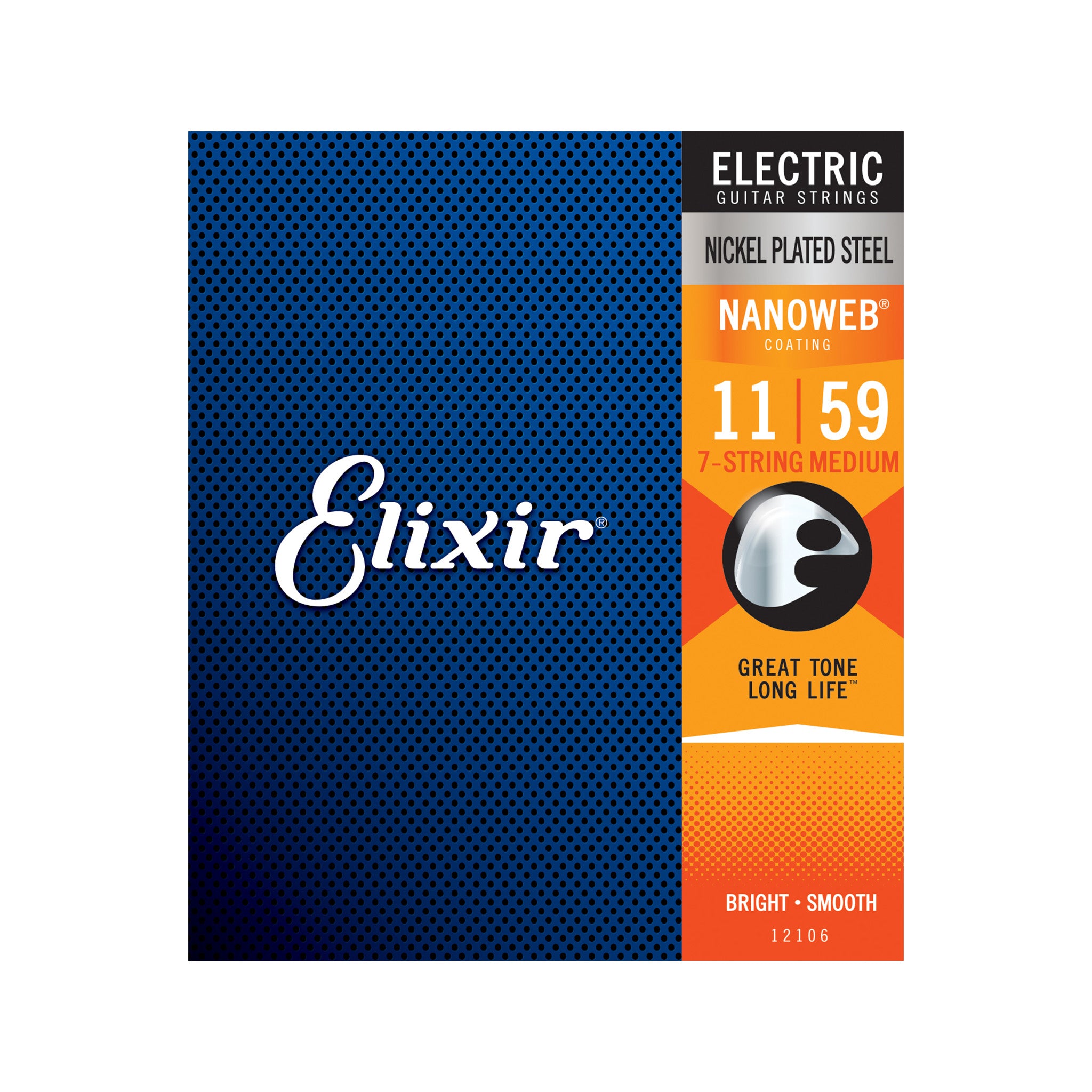 Elixir 12106 Nanoweb Medium 7-String Electric Guitar Strings, 11-59