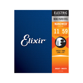 Elixir 12106 Nanoweb Medium 7-String Electric Guitar Strings, 11-59