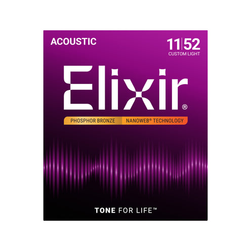 Elixir 16544 Nanoweb Phosphor Bronze Acoustic Guitar Strings, Custom Light, 11-52, 3-Pack