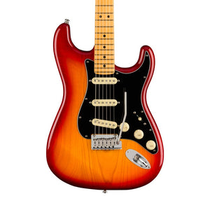 Fender American Ultra Luxe Stratocaster Electric Guitar, Maple FB, Plasma Red Burst