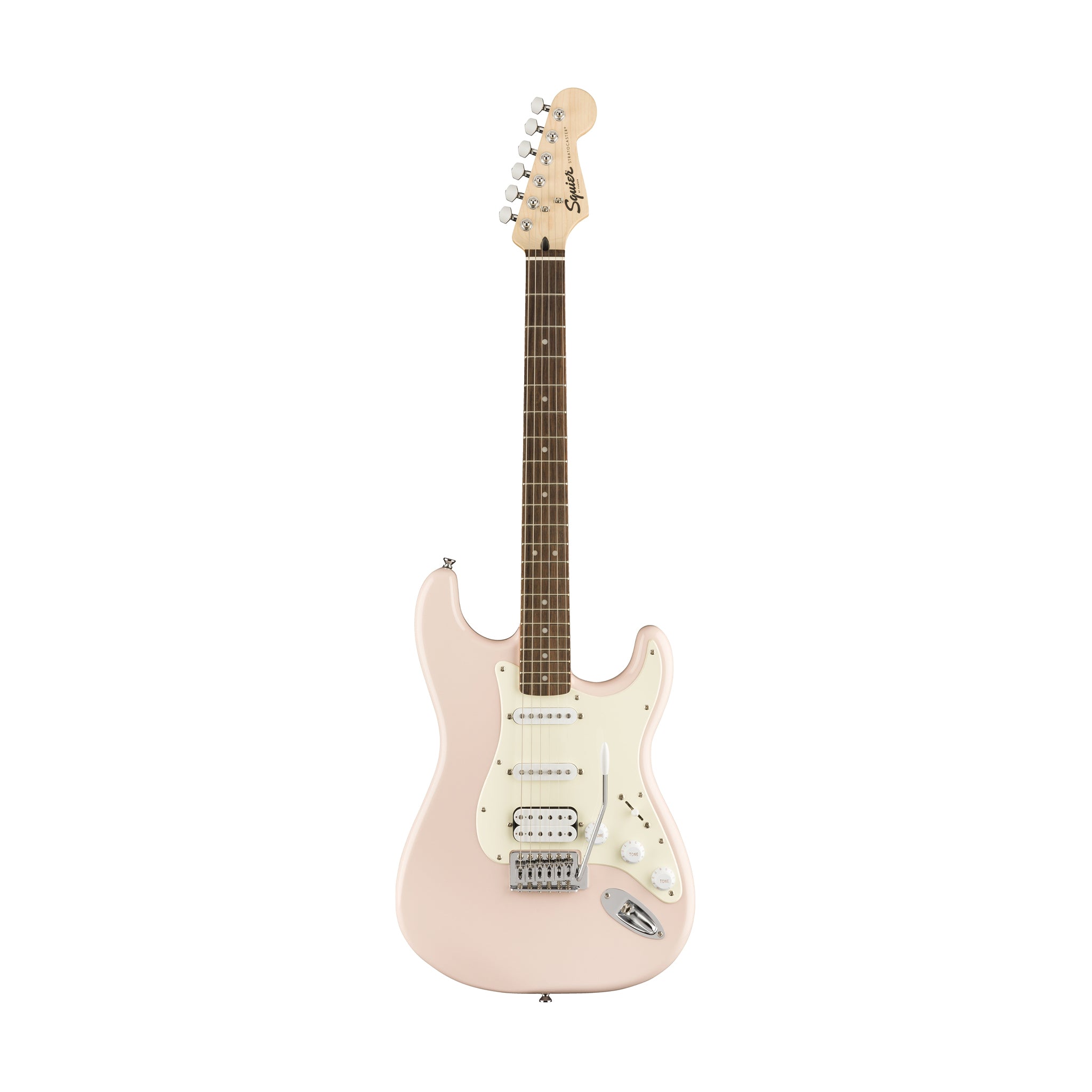 Squier Bullet HSS Stratocaster Electric Guitar w/Tremolo, Laurel FB, Shell Pink