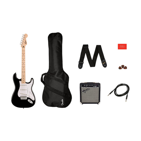 Squier Sonic Stratocaster Pack w/Gig Bag, Maple FB, 10G, 230V EU, Black