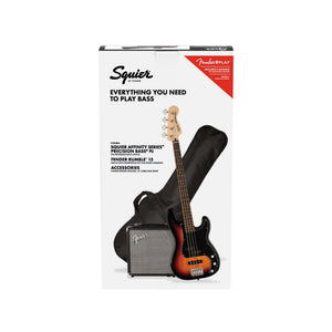 Squier Affinity Series PJ Bass Guitar Pack, Laurel FB, 3-color Sunburst, 230V, UK