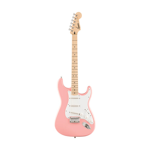 Squier FSR Sonic Stratocaster HT Electric Guitar w/White Pickguard, Maple FB, Shell Pink