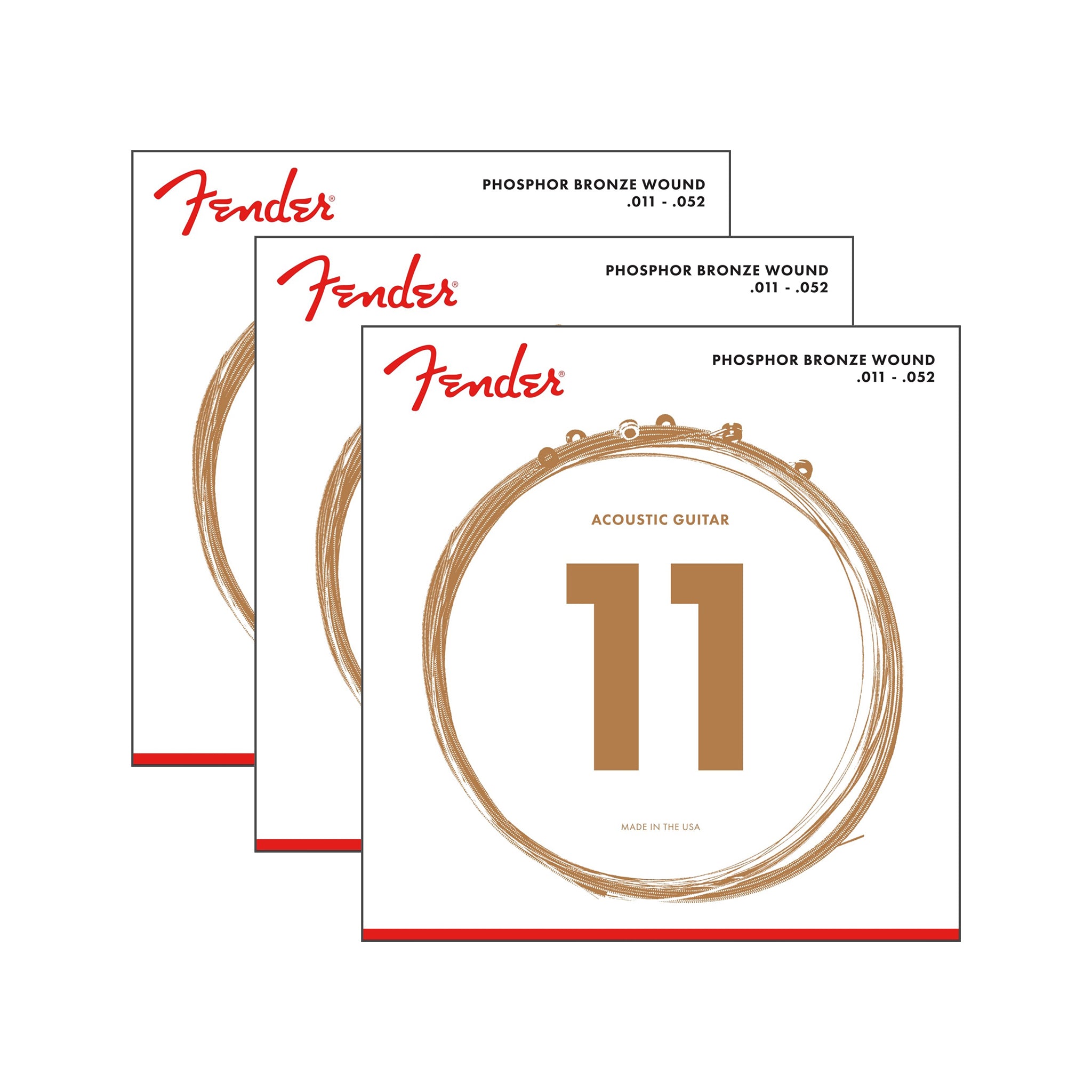 Fender 60CL Phosphor Bronze Acoustic Guitar Strings, 11-52, Pack of 3