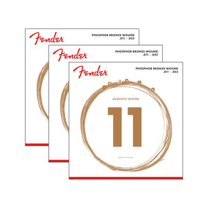 Fender 60CL Phosphor Bronze Acoustic Guitar Strings, 11-52, Pack of 3