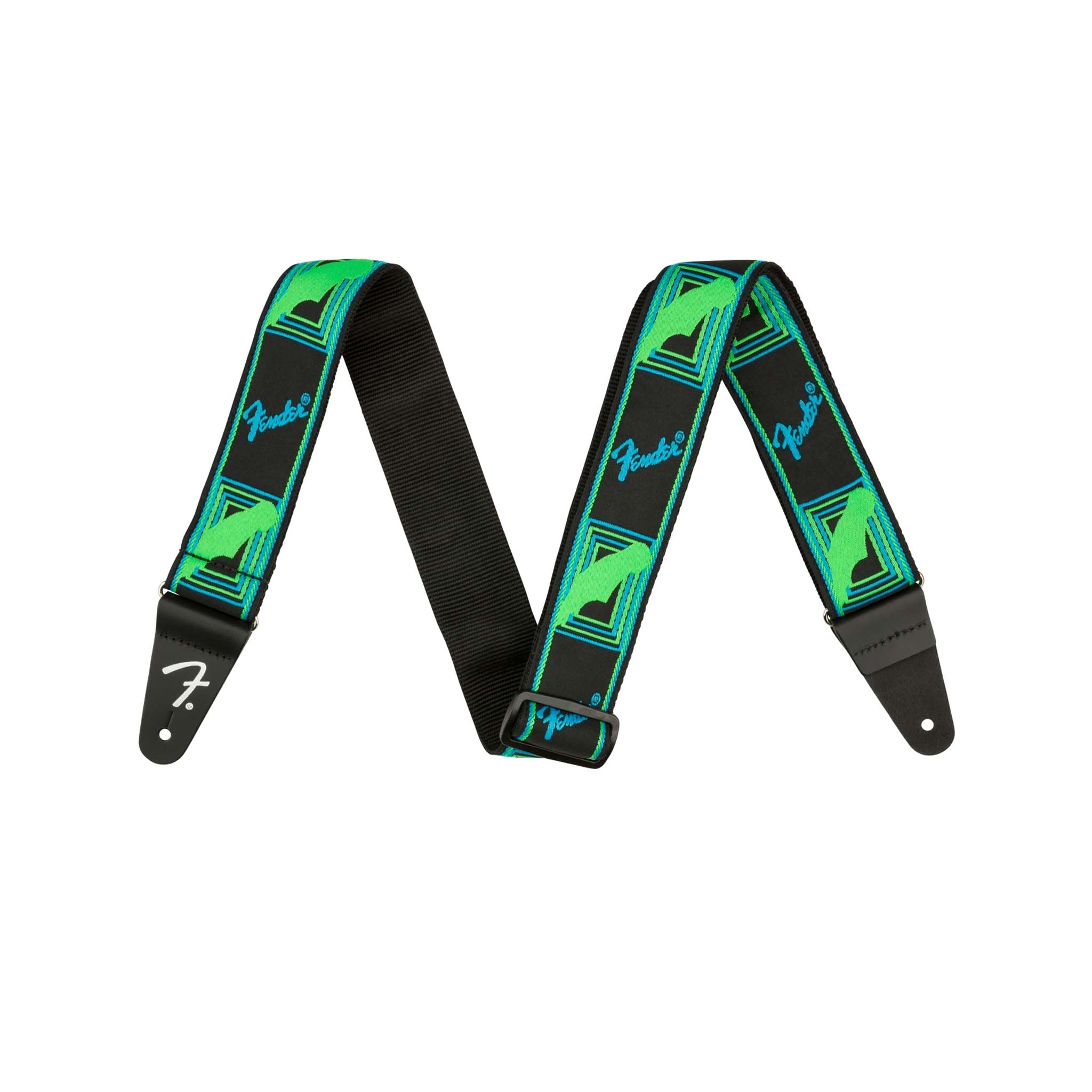 Fender Neon Monogram Guitar Strap, Green/Blue
