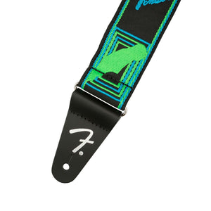 Fender Neon Monogram Guitar Strap, Green/Blue