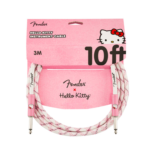Fender Original Series 10 FT Hello Kitty Instrument Woven Cable, White/Pink