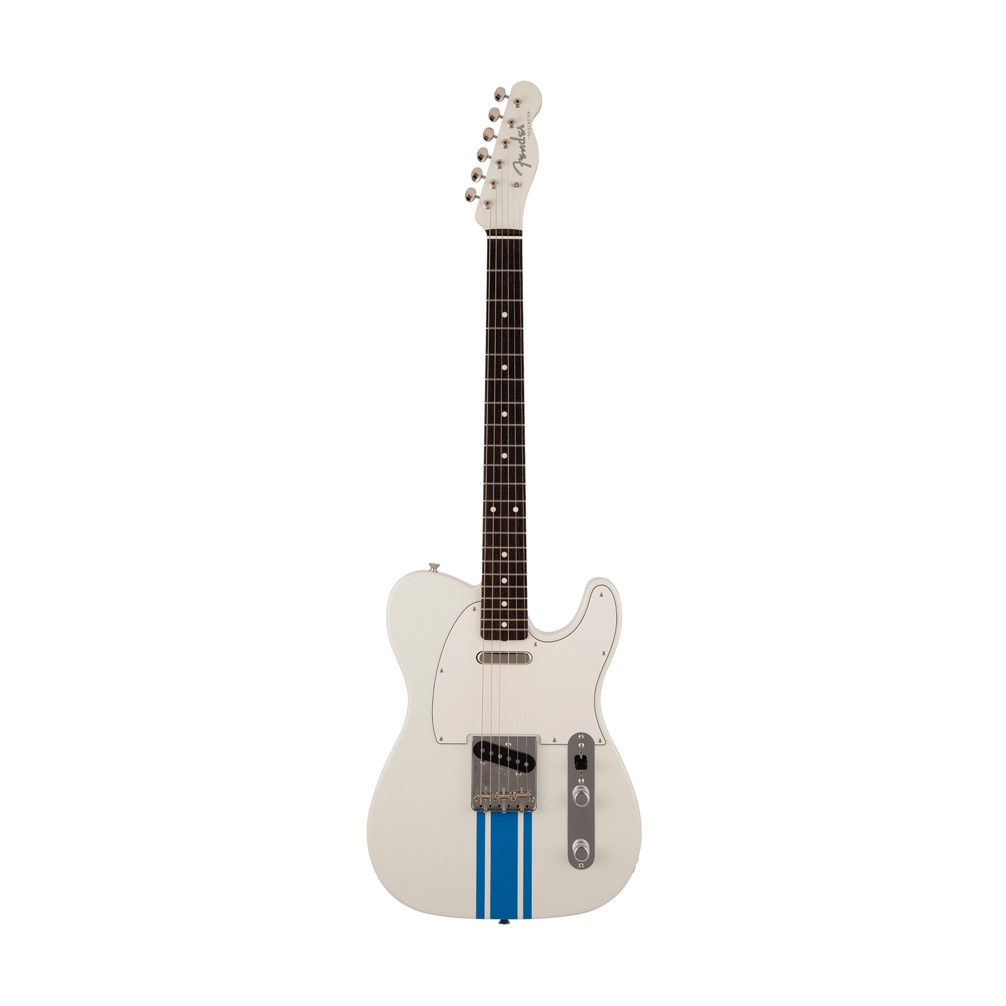 Fender Japan Traditional II 60s Telecaster Electric Guitar, RW FB, Olympic White / Blue Stripes