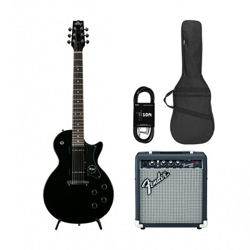 Heritage Ascent Collection H-137 P90 Electric Guitar, Black w/ Fender Frontman 10G Bundle