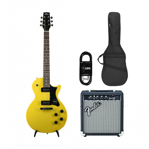 Heritage Ascent Collection H-137 P90 Electric Guitar, Marigold Yellow w/ Fender Frontman 10G Bundle