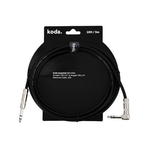 koda essential KBC10RA Straight TRS 1/4 inch to Angled TRS 1/4 inch Balanced Cable, 10ft