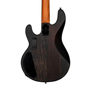Sterling by Music Man Ray34 HH Poplar Burl Top Bass Guitar, Trans Black Satin
